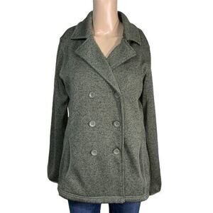 Eddie Bauer Womens Pea Coat Jacket Mid Weight Knit Button Closure Green Medium